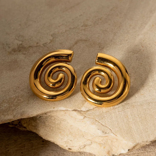 Golden Spiral Stud Earrings