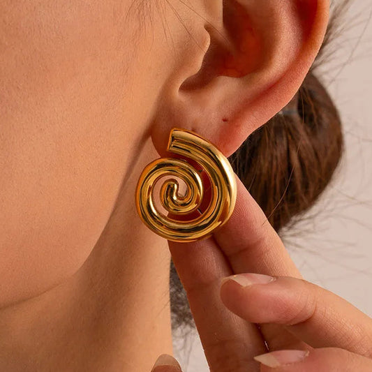 Golden Spiral Stud Earrings