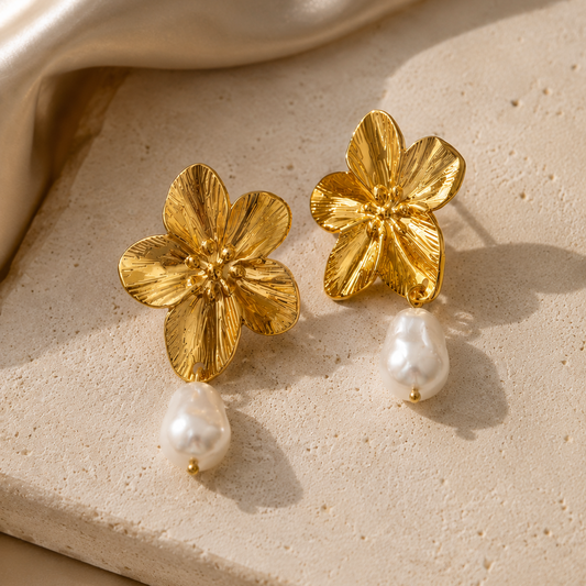 Golden Blossom Pearl Earrings