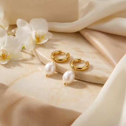 Pearl Drop Hoops
