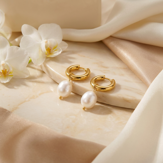 Pearl Drop Hoops