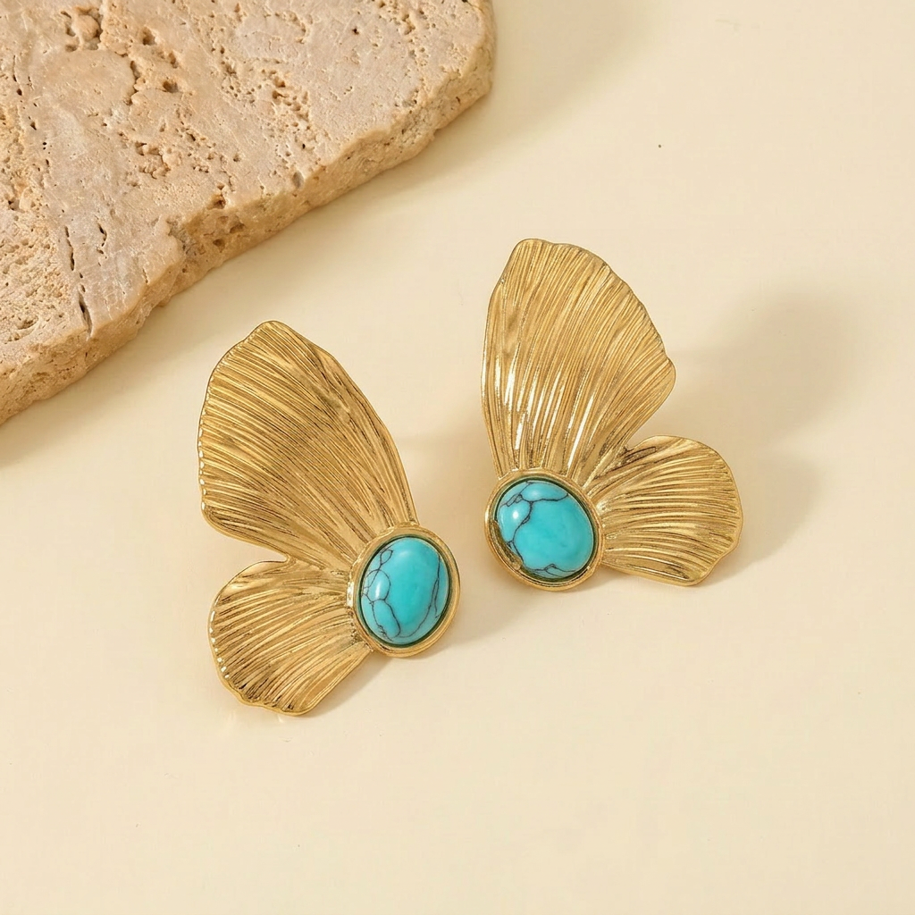Golden Petal Stone Earrings