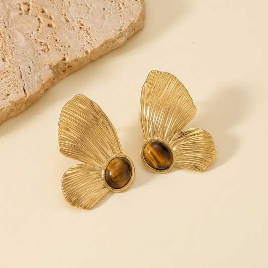 Golden Petal Stone Earrings