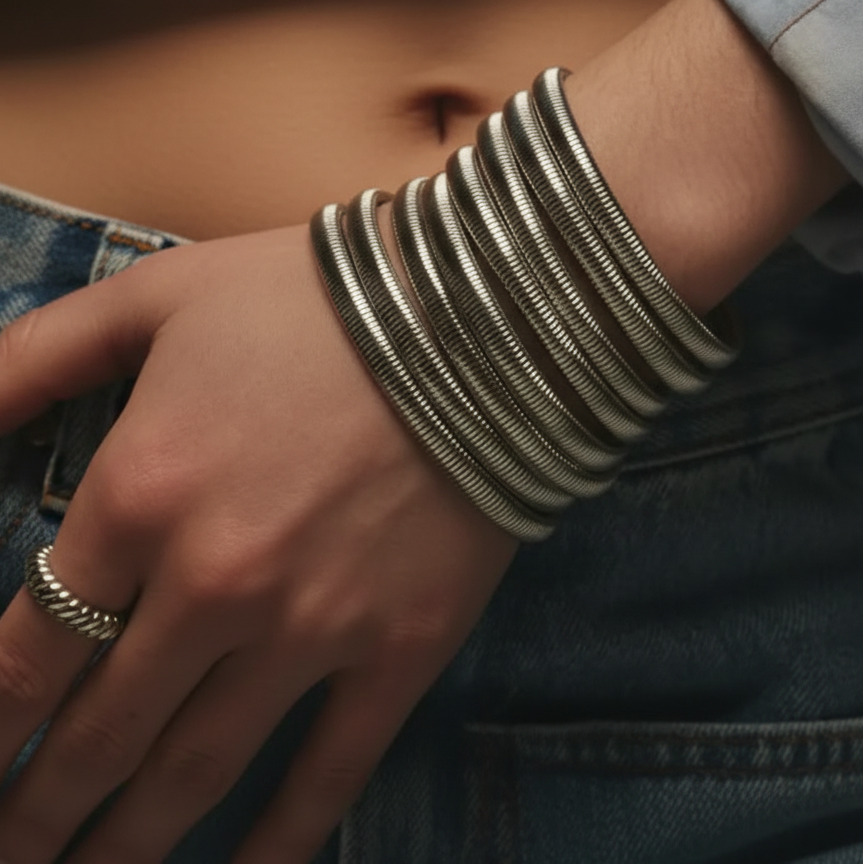 Silver Coil Stack Bracelet