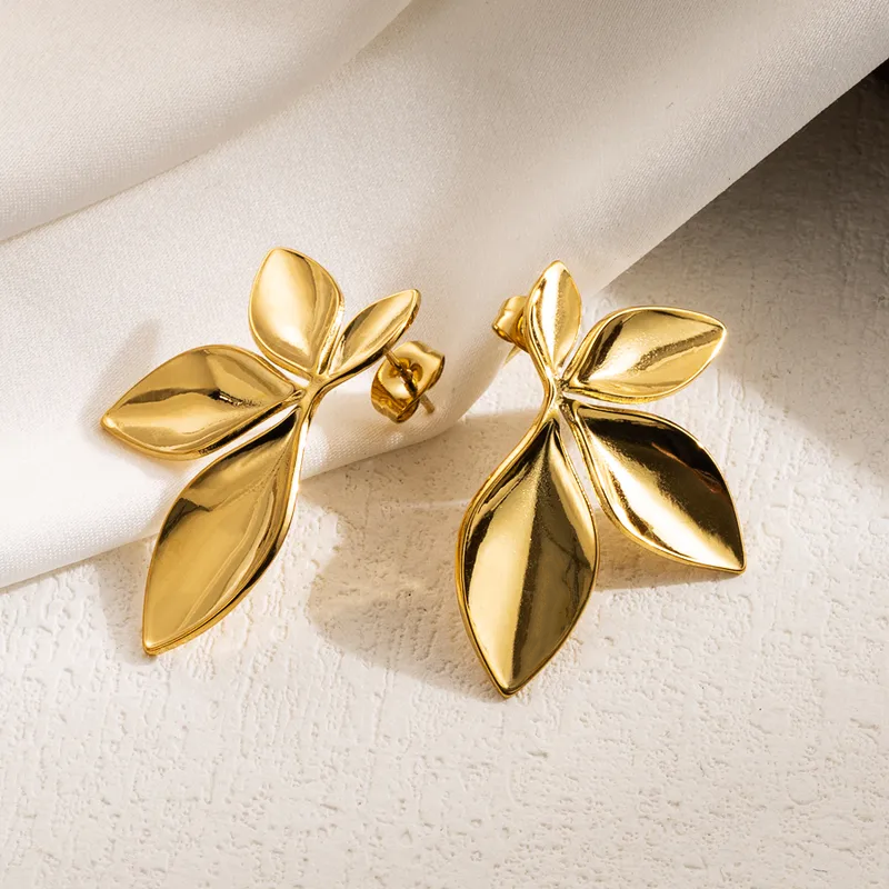 Golden Leaf Stud Earrings
